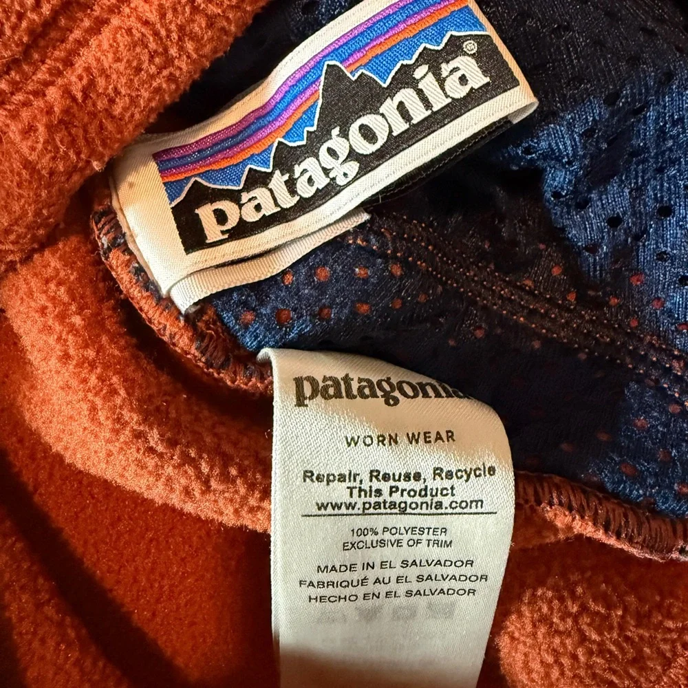 Patagonia Baby Synchilla Fleece Full Zip Hoodie Cardigan Rust Orange 12-18 Mths